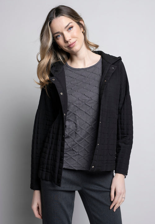 Pleated Hooded Jacket Front View