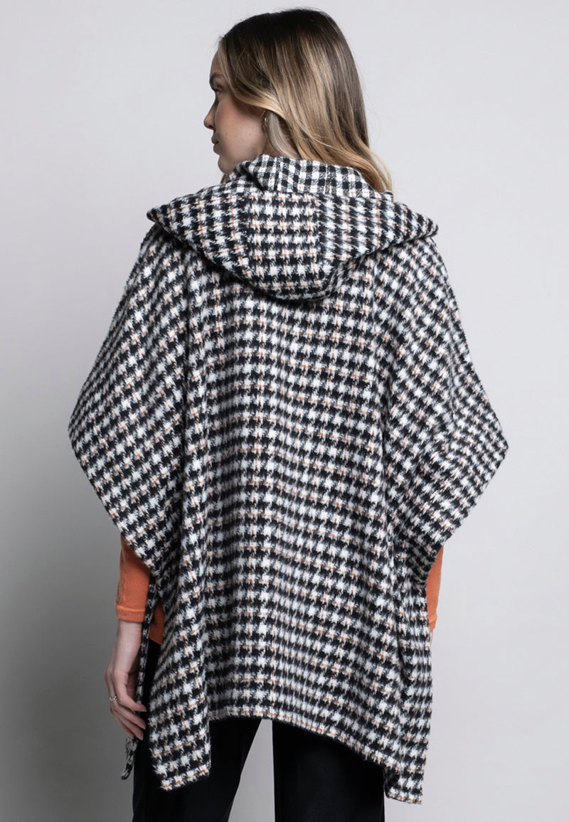 Houndstooth Hooded Cape Back View