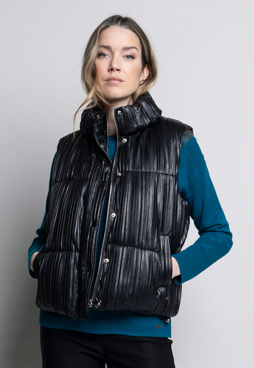 Pleated Polyurethane Puffer Vest Front View