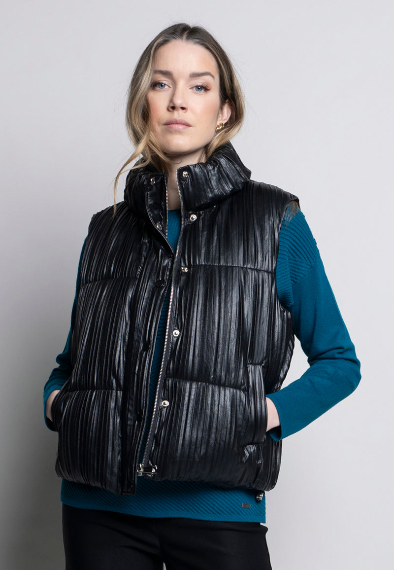 Pleated Polyurethane Puffer Vest Front View