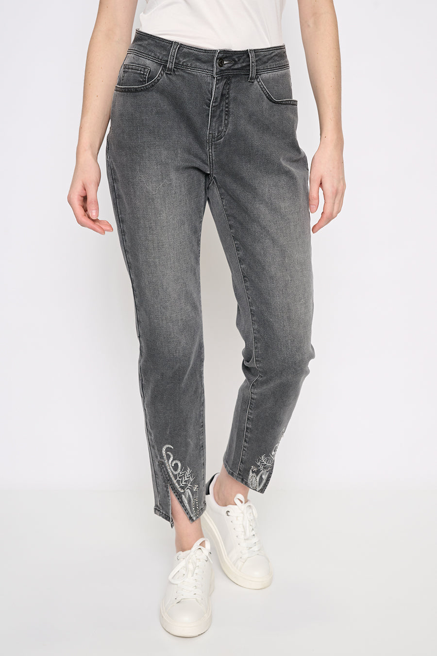 Front Slit Ankle-Length Jeans Front View