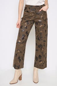Printed Wide-Leg Cropped Jeans
