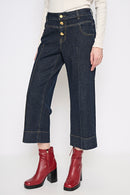 Gold Button Wide-Leg Cropped Jeans Front View