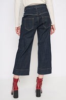 Gold Button Wide-Leg Cropped Jeans Back View