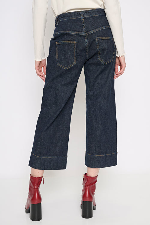 Gold Button Wide-Leg Cropped Jeans Back View