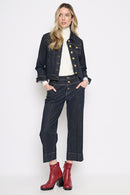 Gold Button Wide-Leg Cropped Jeans Full Length