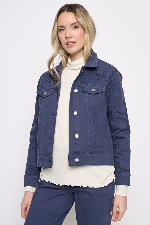 Embroidered Denim Jacket Front View