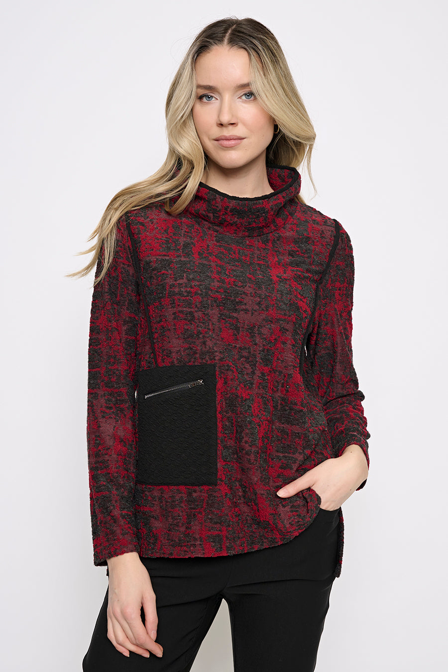 Draped Neck 1-Pocket Top Front View
