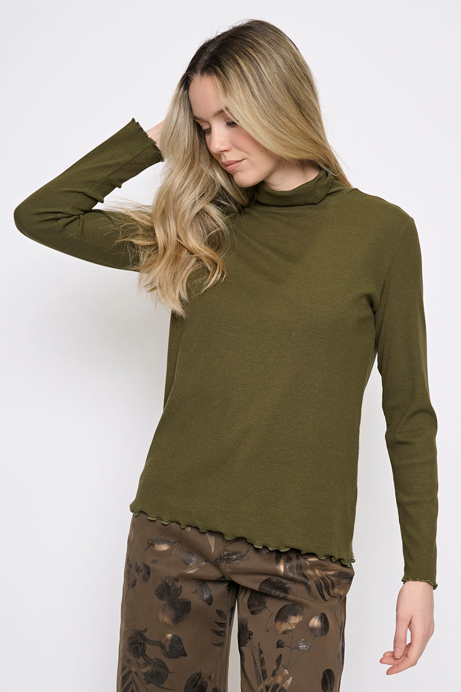 Lettuce Edge Turtleneck Top Front View