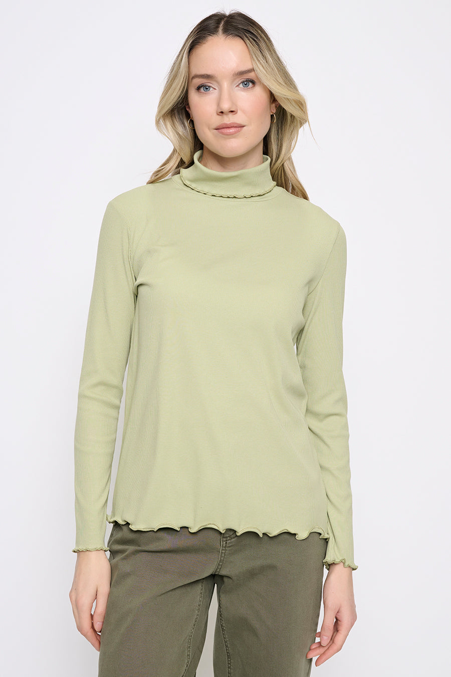 Lettuce Edge Turtleneck Top Front View