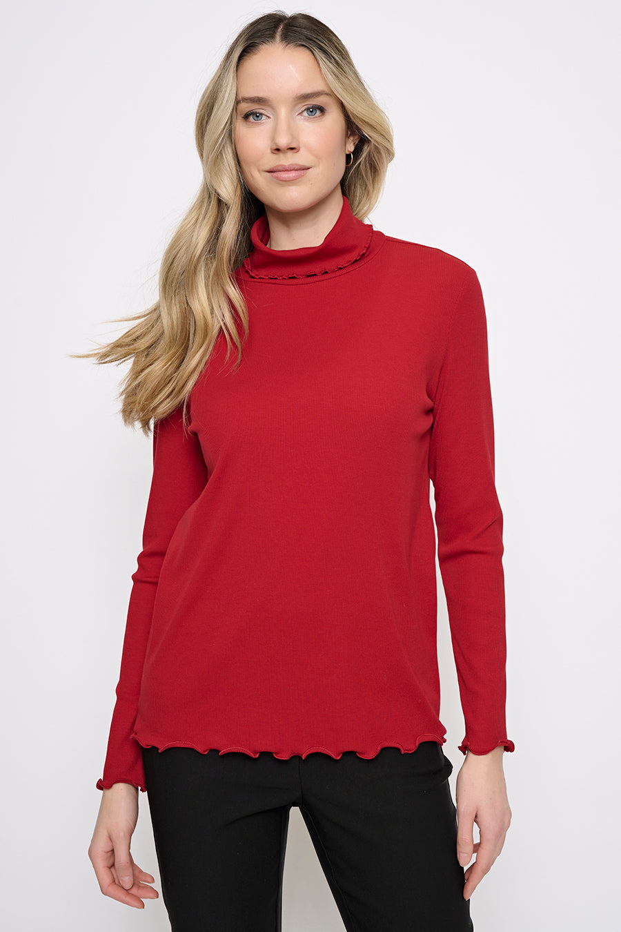 Lettuce Edge Turtleneck Top Front View