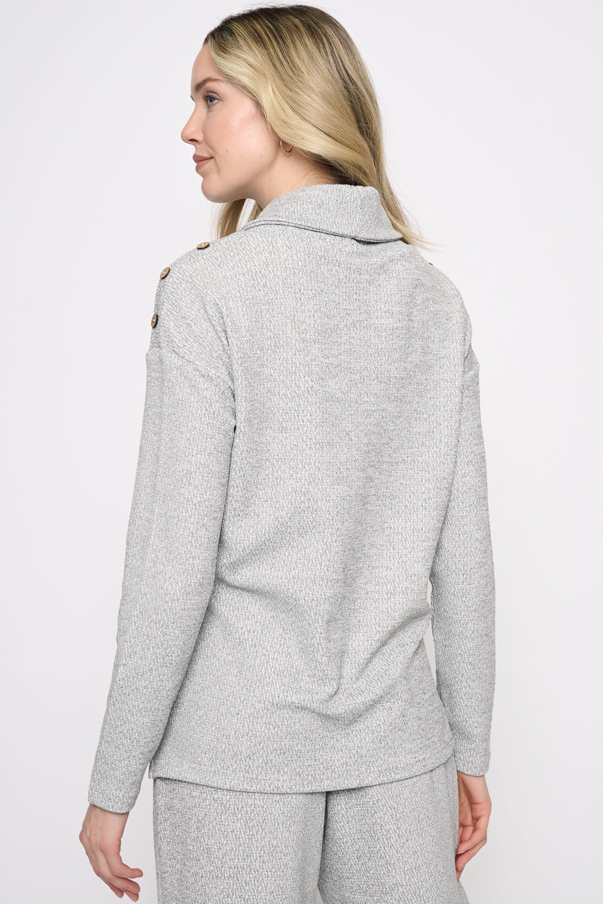 Button-Trim Draped Neck Top