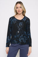 Button-Trim V-Neck Top Front View