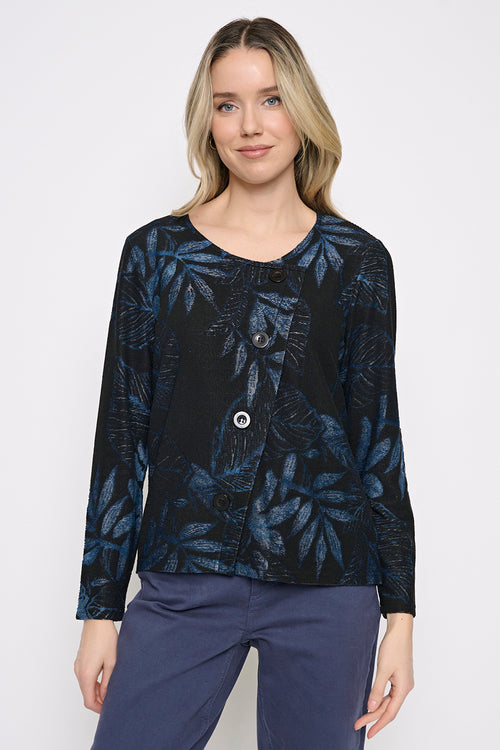 Button-Trim V-Neck Top Front View