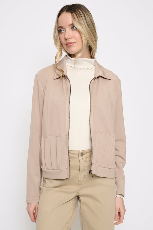 Pleated Pocket Zip Jacket Front View