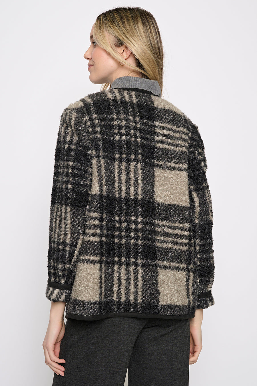 Toggle Clasp Plaid Short Jacket Back View