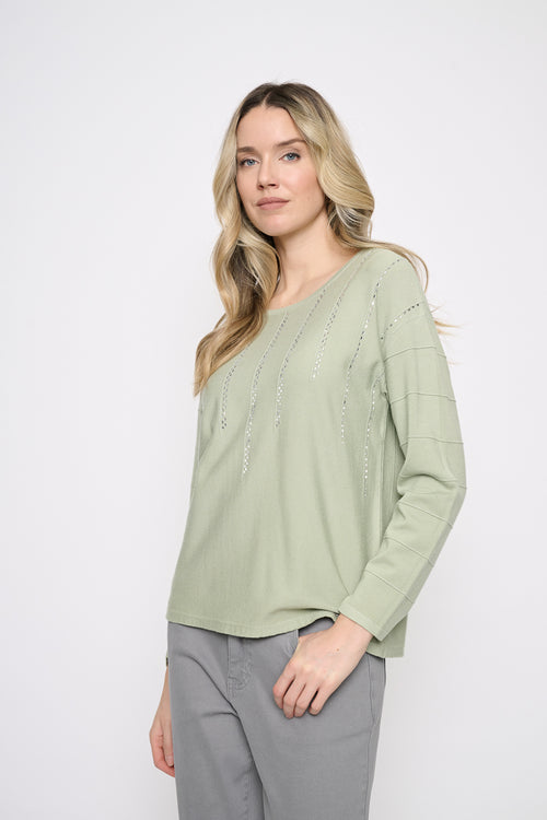 Rhinestone Linear Knit Top Front View