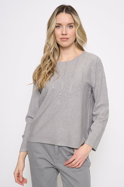 Rhinestone Linear Knit Top Front View