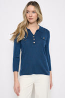Johnny Collar Top with Metal Buttons Front View