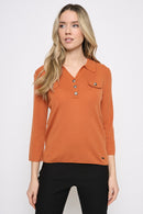 Johnny Collar Top with Metal Buttons Front View