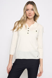 Johnny Collar Top with Metal Buttons