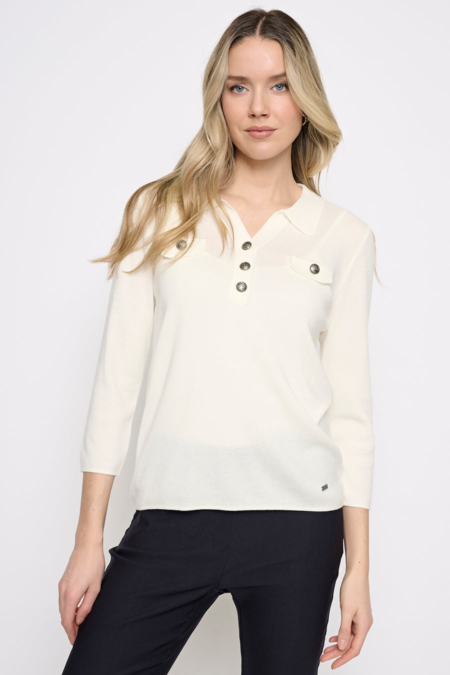 Johnny Collar Top with Metal Buttons