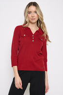 Johnny Collar Top with Metal Buttons Front View
