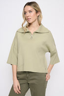 Half Zip Top with Pockets Front View