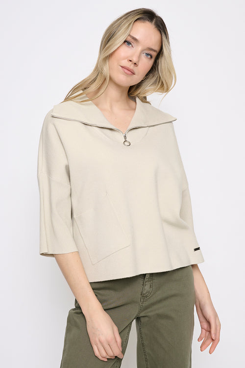 Half Zip Top with Pockets Front View