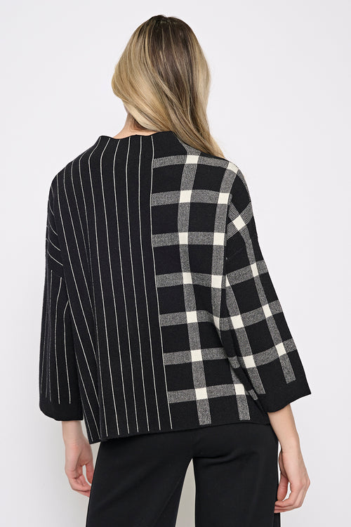 Plaid Stripe Funnel Neck Top Back View