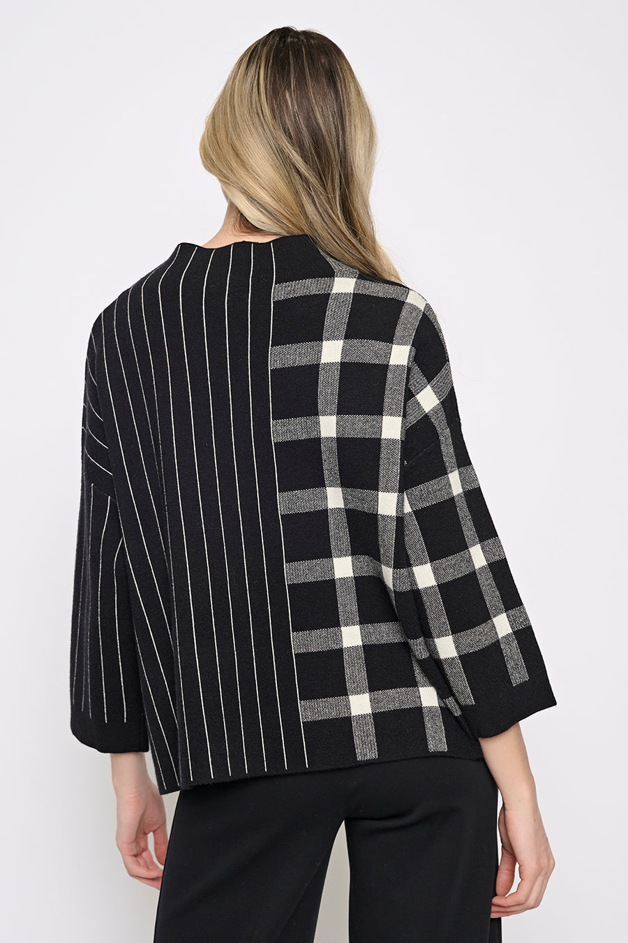 Plaid Stripe Funnel Neck Top Back View