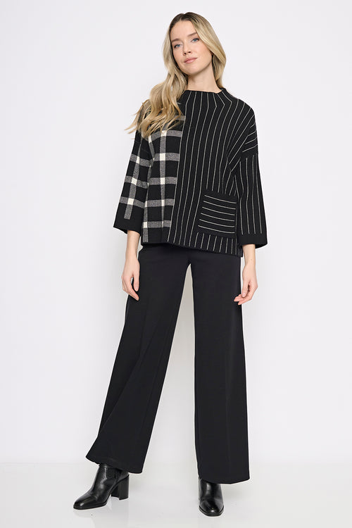 Plaid Stripe Funnel Neck Top Full Length