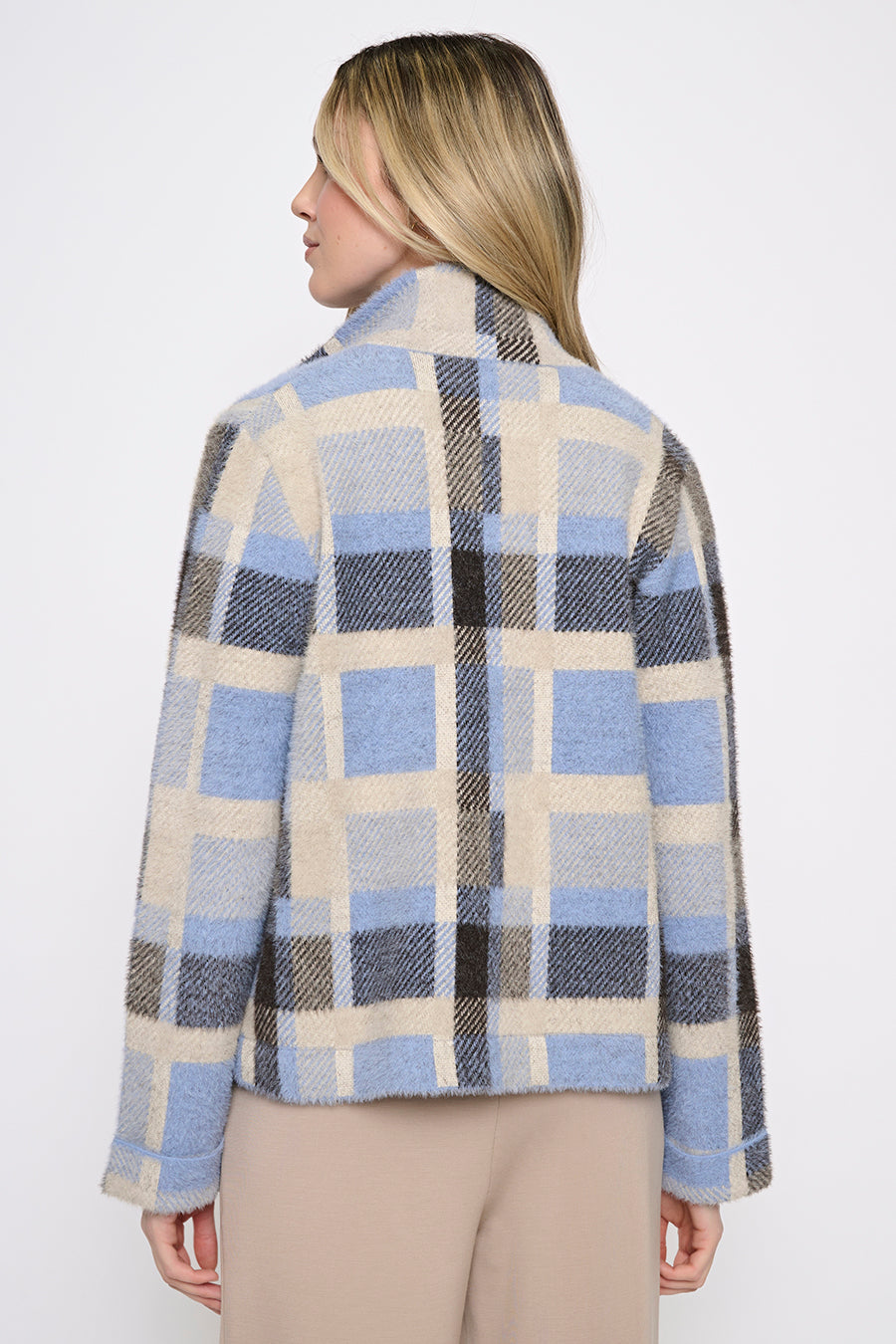 Button-Front Short Plaid Jacket Back View