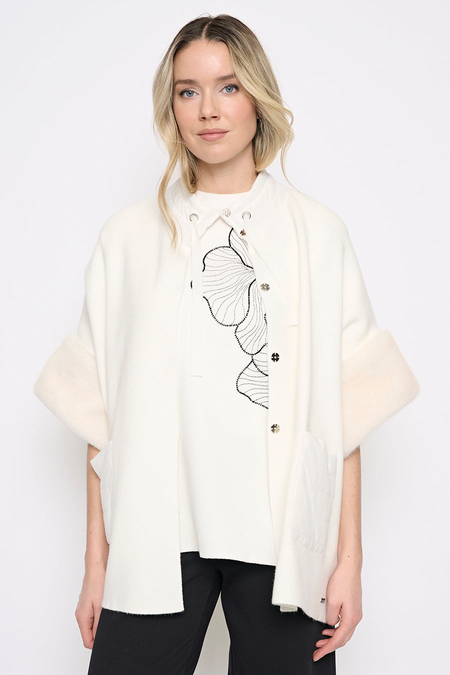 Fur Trim Poncho Front View