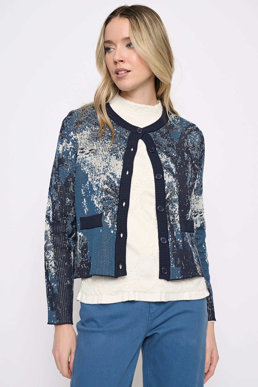 Button-Front Short Jacquard Jacket