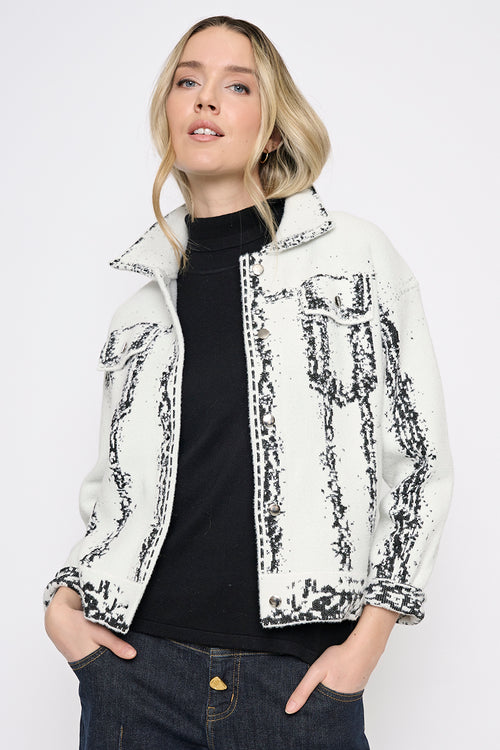 Denim Style Knit Jacket Front View