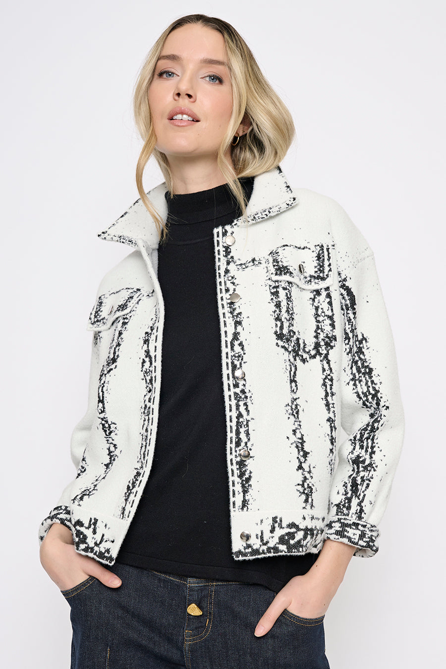 Denim Style Knit Jacket Front View