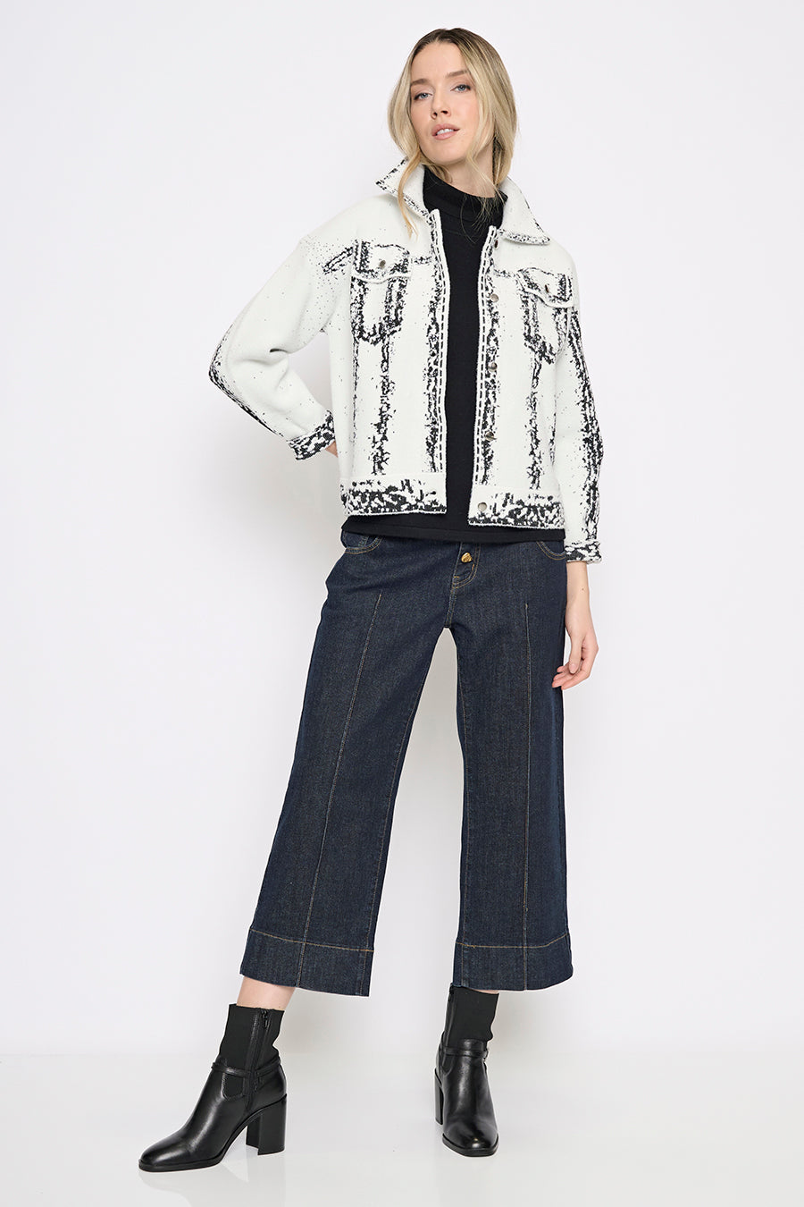Denim Style Knit Jacket Full Length