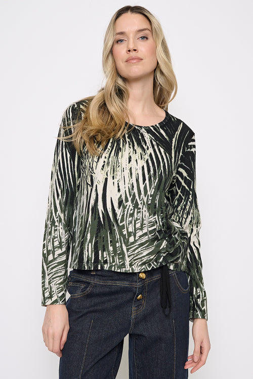 3/4 Sleeves Ruched Drawstring Top Front View