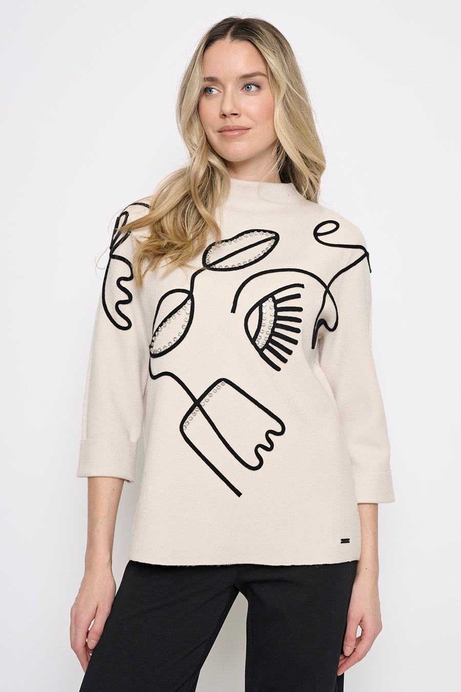 Funnel Neck Soutache Top Front View