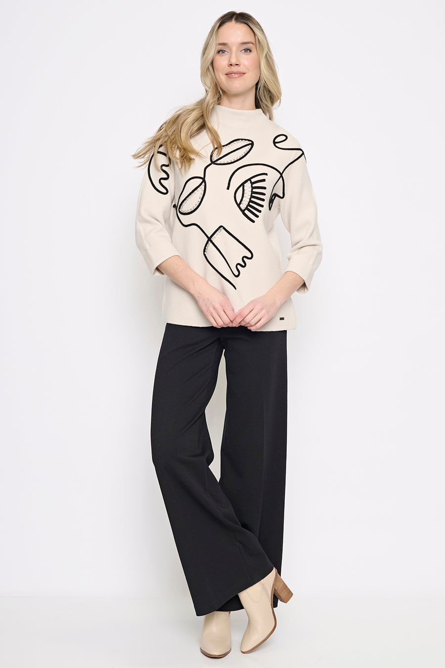 Funnel Neck Soutache Top Full Length