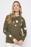 Polka Dot Drawstring Neck Top Front View