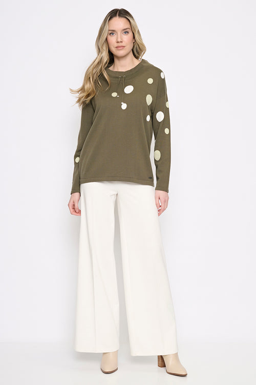 Polka Dot Drawstring Neck Top Full Length