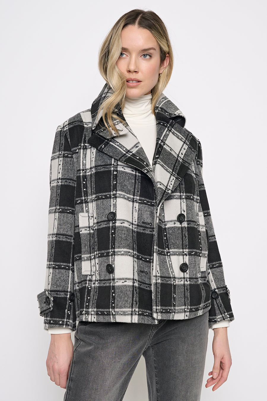 Double-Breasted Plaid Jacket Front View