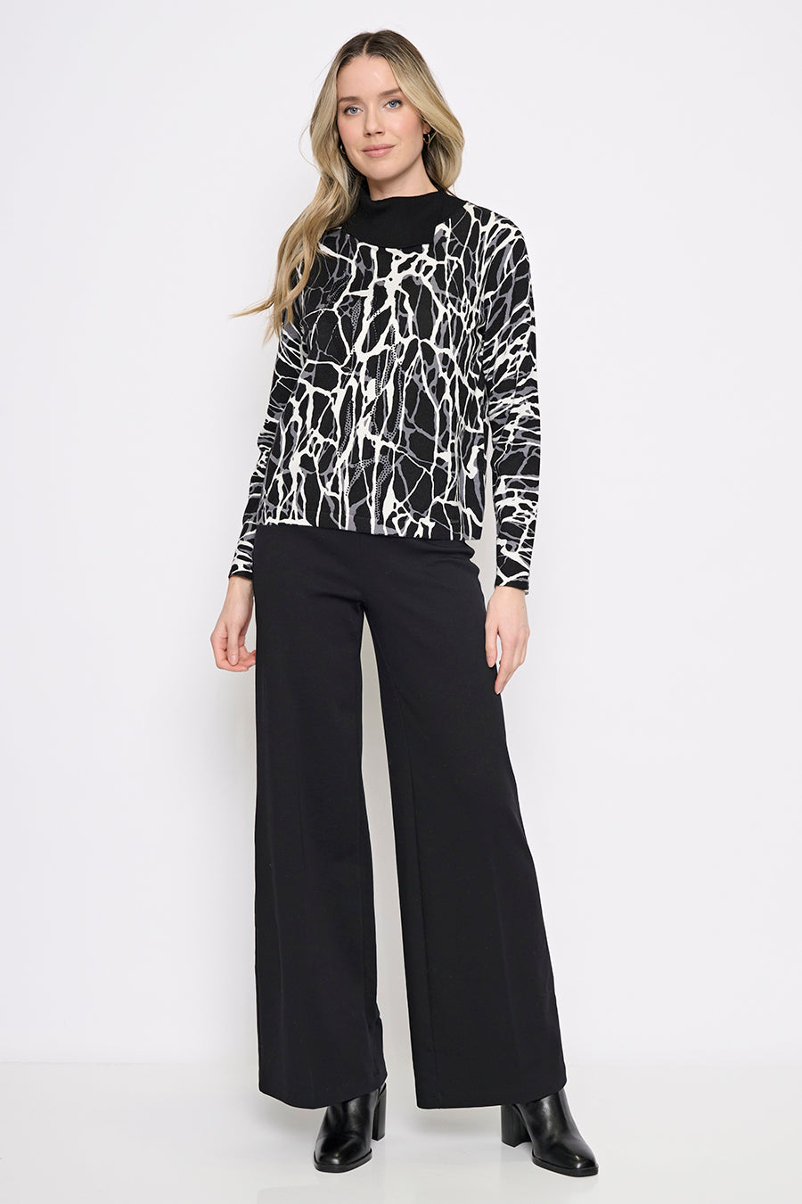 Split Collar Printed Top Full Length