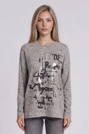 Embroidered Foil Print Top Front View