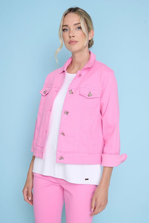 Flower Button Denim Jacket