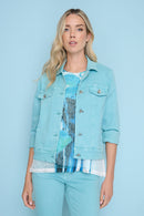 Flower Button Denim Jacket Front View