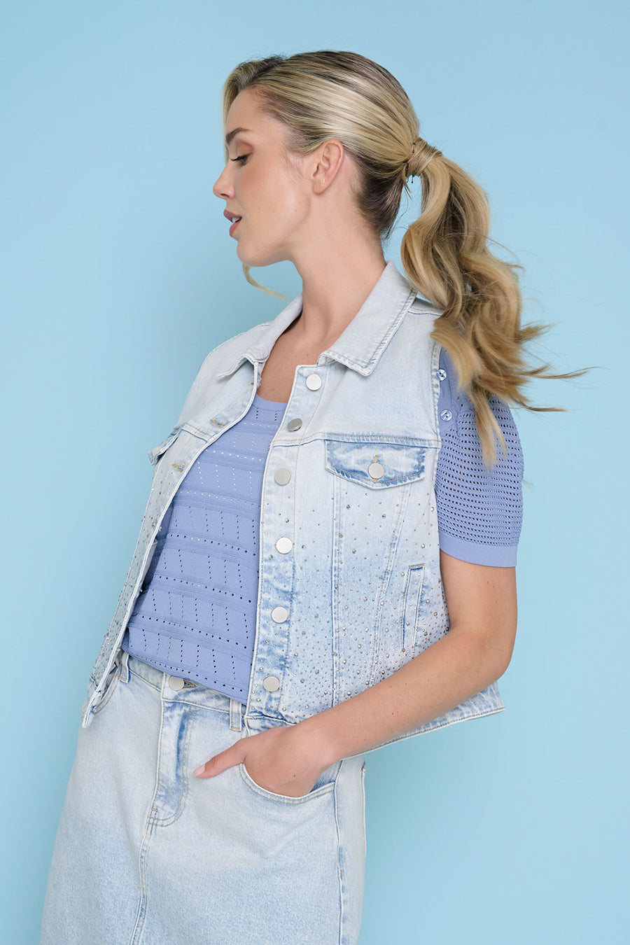 Rhinestone Denim Vest