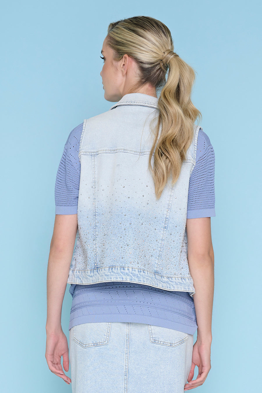 Rhinestone Denim Vest Back View